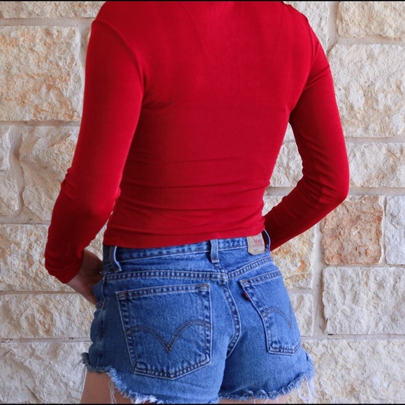 KNITWORKS Red Sheer Long Sleeve Crop Top - Picture 3 of 5